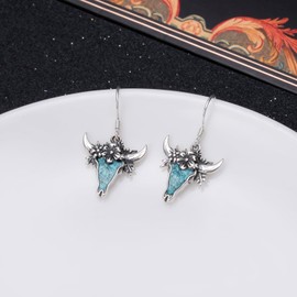 Western Cow Skull Earrings for Women 925 Sterling Silver Turquoise Dangle Drop Cowgirl Earrings Country Cowboy Jewelry Gift