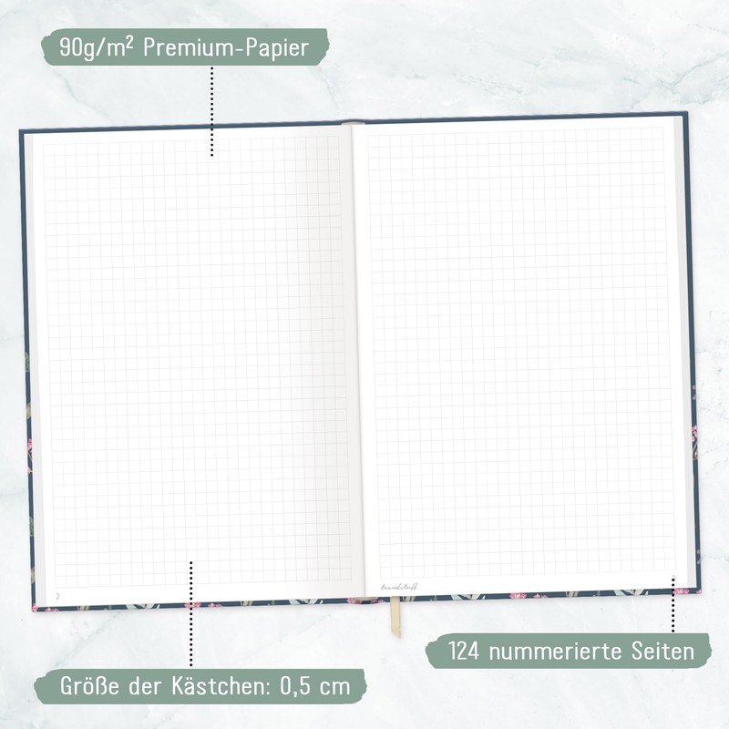 Notebook A5 Squared [Flying Flowers] | 124 Pages, 62 Sheets