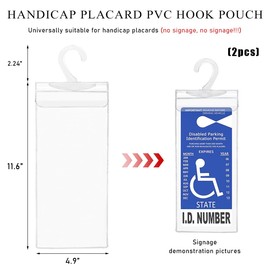 Gasedin 2 PCS Handicap Placard Holder, 11.6"×5" Ultra Transparent Parking Permit Placard Protector, Disabled Parking Sign Protective Cover with Large Hook, Universal Car Accessories