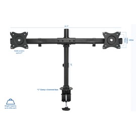VIVO Dual Monitor Curved Horizontal Array Desk Mount Stand fits Screens up to 27 inches STAND-V002E