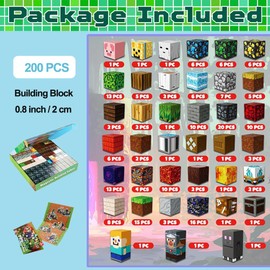 Wattlink Magnetic Building Blocks Set, 200 Pieces Pixel Style Construction Toys with Character Blocks, 0.8 Inch Cubes for Ages 3+, Non-Toxic Educational STEM Toys