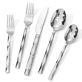 KINGSTONE Silverware Set, Luxury 30 Piece Flatware Set for 6, 18/10 Stainless Steel Cutlery Set with Diamond Cut Pattern for Kitchen, Home, Wedding, Party, Mirror Polished and Dishwasher Safe