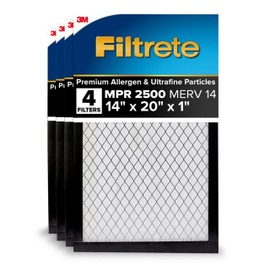 Filtrete 14x20x1 AC Furnace Air Filter, MERV 14, MPR 2500, High Performance Premium Allergen, Ultrafine Particles, Bacteria & Virus Filter, CERTIFIED Asthma & Allergy Friendly, 4-Pack