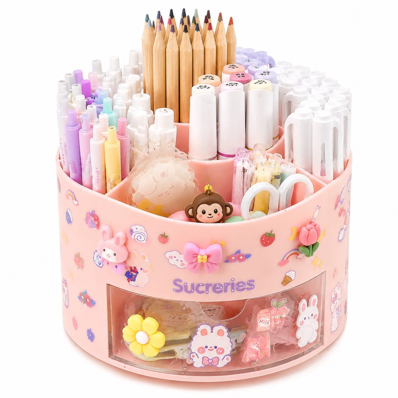 Cute Rotating Pen Holder Organizer for Desk Storage – Kawaii