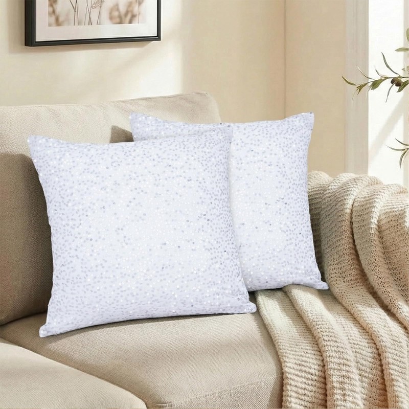 SquarePie Pack of 2 White Sequin Velvet Pillow Covers 18x18