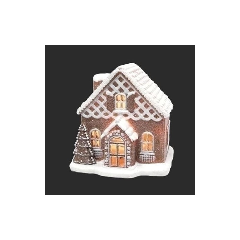 Roman Gingerbread House with Tree Latice Design, 6.2-inch Height, Resin,