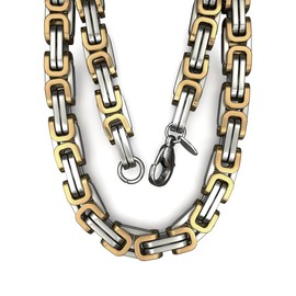 Fly Style Byzantine Byzantine Chain Gold and Silver Stainless Steel Men's Necklace 18 Carat Partially Gold-Plated Chain, Stainless Steel