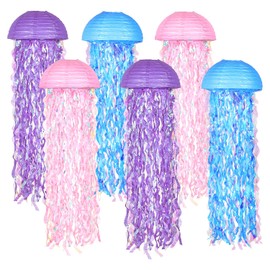 OBXT Hanging Jellyfish Lanterns Multi-Color 6 Pack - Ocean-Themed Decor for Under The Sea Mermaid Birthday Party Classroom & VBS Baby Shower Beach Theme