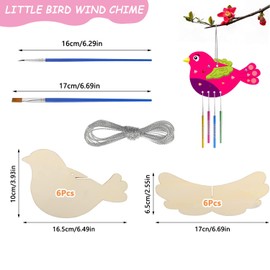 Graplan 34 Piece Wind Chime Craft Set Children 3D Bird Wooden Wind Chime Craft Set Craft for Painting Craft Set Children's Birthday Party for Children Girls Boys
