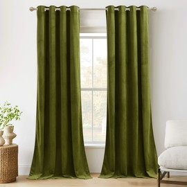 RYB HOME Moss Green Velvet Curtains 108 inches, Heavy Duty Luxurious Window Treatment for Holiday Decor Party Backdrop Stage Privacy Drapes for Home Theater Guest Room, W52 x L108, 2 Panels