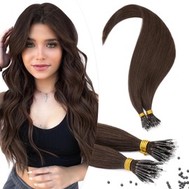 TESS Nano Beads Hair Extensions 100% SSS Grade Real Human Hair for Women UK #02 Dark Brown 16 Inch 35g (Nano Rings Tip Included)