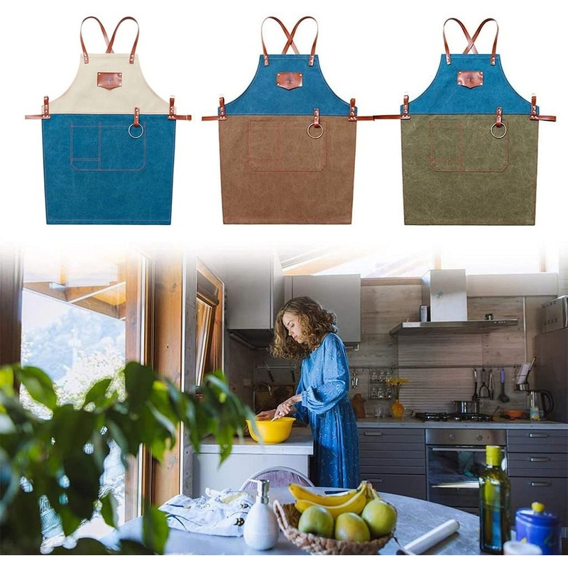 Unisex Restaurant Canvas Aprons Kitchen Barbecue Cooking Apron Bartender Avental