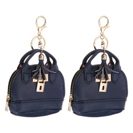 PATIKIL Mini Tote Bag Keychain, 2 Pcs Cute Coin Purse Keychain PU Leather Backpack Purse Key Chain Little Cosmetic Bag Keychains for Women Makeup Card Data Cable, Dark Blue