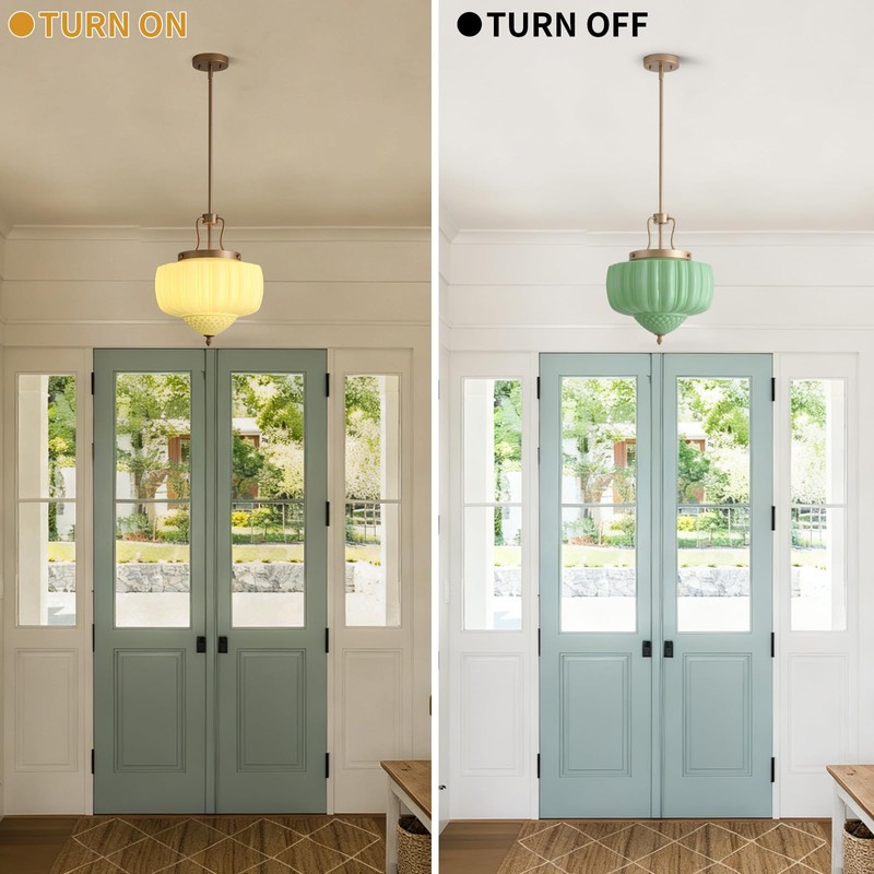 Blhxian Green Milk Glass Pendant Light,14" Brass Chandelier,Ceiling Light Fixture
