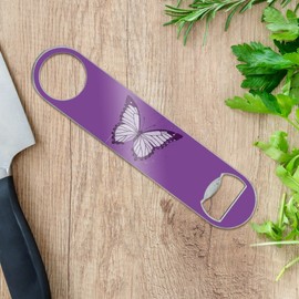 Butterfly Artsy Purple Stainless Steel Vinyl Covered Flat Bartender Speed Bar Bottle Opener