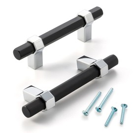 ASKANO 10 Pack 3 Inch Hole Centers, Black and Chrome Cabinet Pulls Matte Black and Polished Chrome Cabinet Handles AP1310 Kitchen Hardware for Cabinets Drawers Dresser Cupboard Bedroom Bathroom Vanity