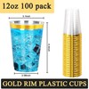 Upigi 100 Pcs Gold Plastic Cups,12oz Gold Rimmed Plastic Cups,Heavy