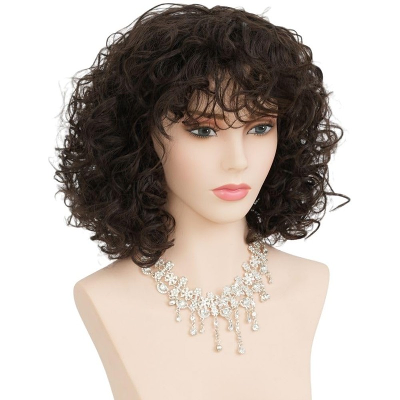 Dark Brown Short Curly Bob Wigs for Women Natural Wavy