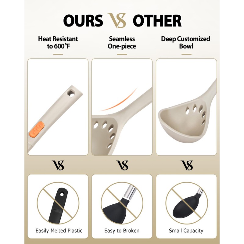 Silicone Pasta Fork and Ladle Spoon Set, Large Non Stick