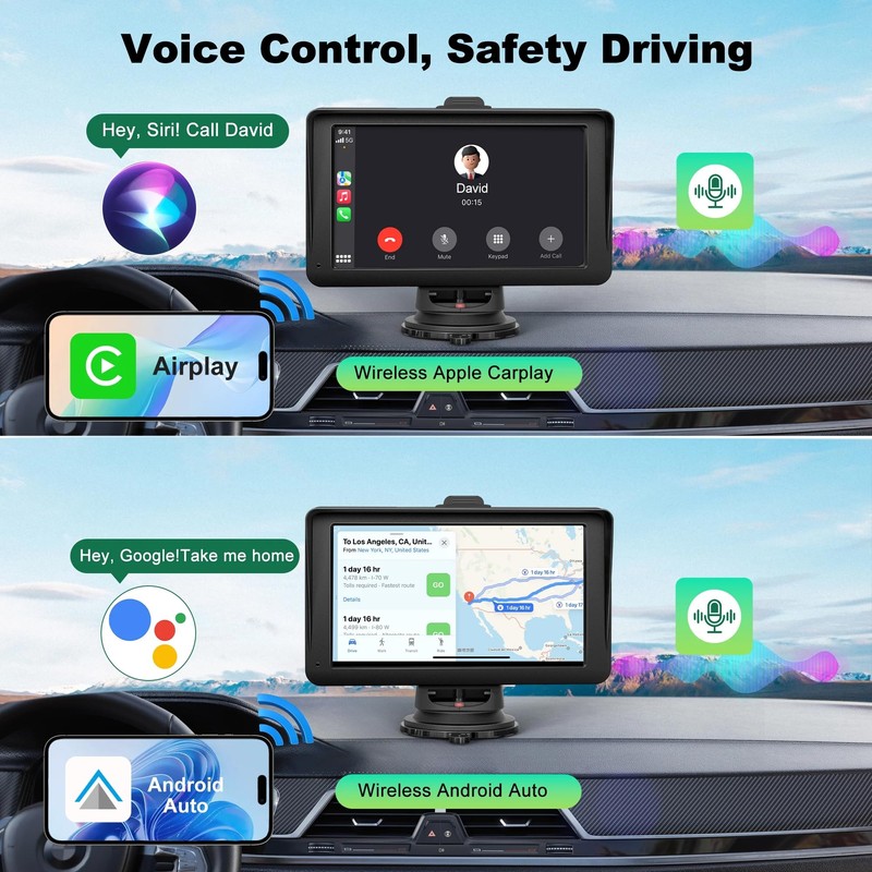 Apple Carplay Screen for Car, 7" HD Portable Wireless Apple