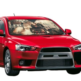 HSYOYO Windshield Sun Shade for Car Trucks SUV Train Travelling Retractable Front Window Sun Visor Foldable Sunshade Protector for Car Windshield Keep Your Vehicle Cool 55 X 29.9Inch