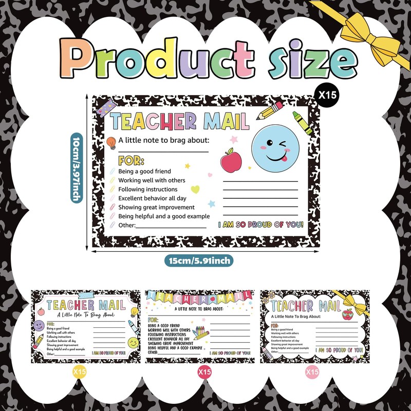 Eersida 60 Pcs Teacher Mail Notes to Parents Happy Mail