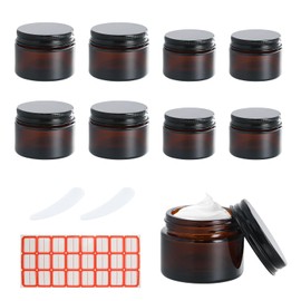 8 x Jars Glass Brown 20 ml 30 ml 50 ml Empty Jar Cosmetic Jar with Lid, 2 Spoons and Stickers, Anti-UV, Leak-Proof, Cream Jars Brown Glass Ointment Jar, Container Lotions Oils Candles (20 ml + 30 ml)
