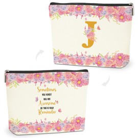 Alphabet Floral Butterfly Initial Makeup Bag, Cosmetic Bags with Zipper, Washable Monogram Roomy Toiletry Pouch, Portable Travel Make Up Brush Skincare Organizer, Rose Gifts for Women, Letter J