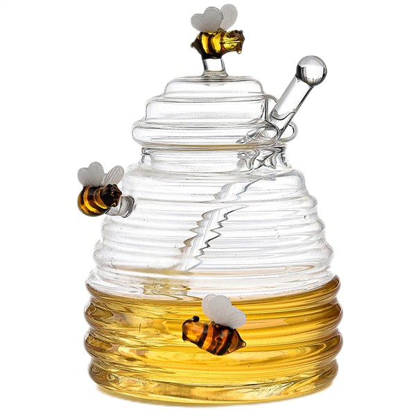Unbranded Glass Honey Jar With Dipper And Lid Clear Glass