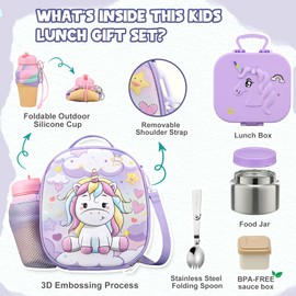 Aimsnk Kids Lunch Box Set -12oz Insulated Food Jar, Thermal Bag,Leakproof Lunch Food Containers Cutlery (BPA Free)-Gift for Girls/Boys Age 3-10(Purple)