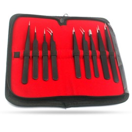 Precise Canada: Precision Tweezers Set 9 Pcs Anti-Static Stainless Steel Tweezers Kit Non-Magnetic ESD Tweezers with Storage Case for Electronics Repair, Jewelry-Making,Craft, Soldering