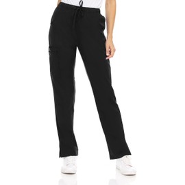 MediChic Womens Scrubs 4-Way Anti-Wrinkle Stretch Straight Leg Six Pocket Pants with Cargo Pockets Black