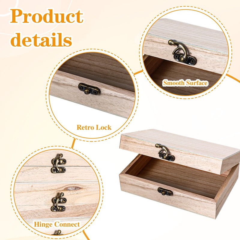 8 Pcs Unfinished Wooden Boxes, 6 x 4 x 2