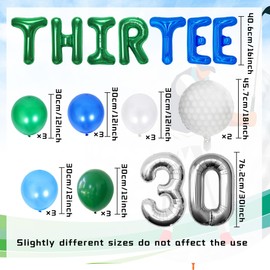 JeVenis ThirTee Golf Birthday Balloons Golf 30th Birthday Decoration Sport Themed Party Supplies Men Boys Party Balloons Decoration
