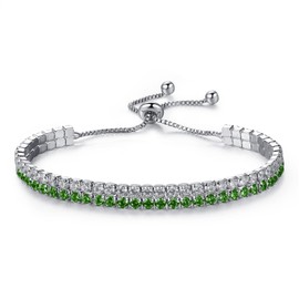 LSxAB Women Elegant Sparkling Green Cubic Zirconia Adjustable Bracelets for Sister Best Friend
