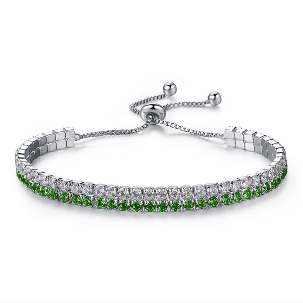LSxAB Women Elegant Sparkling Green Cubic Zirconia Adjustable Bracelets for