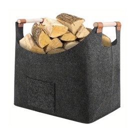 60 L Log Basket for Firewood, Firewood Basket, Firewood Basket for Firewood, Leather Application, Non-Slip Handles, Front Pocket, Extra Large, Felt Bag Basket for Wood, Newspaper or Firewood