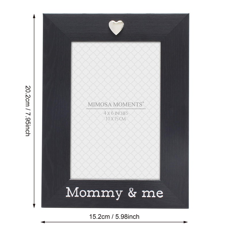 MIMOSA MOMENTS Silver Heart Black Picture Frame for 4x6 photo
