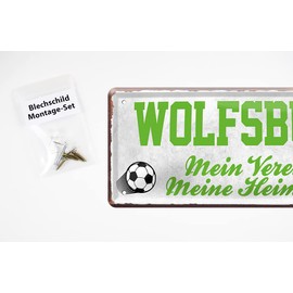 Wolfsburg Fan Tin Sign - Retro Football Sign - Decorative Fan Item for Living Room Children's Room Workshop - Beautiful Gift Idea for Large and Small Wolfsburg Football Fans - 28 x 12 cm