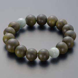 Butsudanya Takita Shoten Special Bracelet Bracelet Green Wood Wood Bracelet, Green Sandalwood (Life Tree), 2 Tien Burma Jade, 0.5 inch (14 mm) Ball, Inner Circumference: Approx. 7.3 inches (18.5 cm);