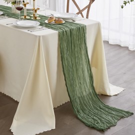 Nialnant Cheese Cloth Table Runner, 35 x 160 Inch Sage Green Boho Table Runner, Holiday Table Runner for Special Banquets Party, Wedding Reception Bridal Showers Decorations