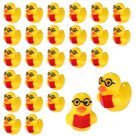 25pcs Back to School Resin Ducks, Mini Tiny Little School Theme Miniature Duck Small Resin Animal for DIY Dollhouse Garden Bonsai Micro Landscape(Book Style)