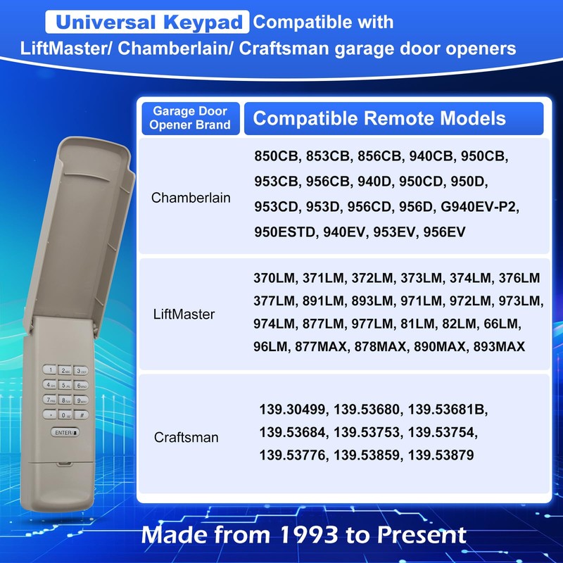 Universal Garage Door Opener Keypad Compatible with liftmaster Chamberlain Craftsman