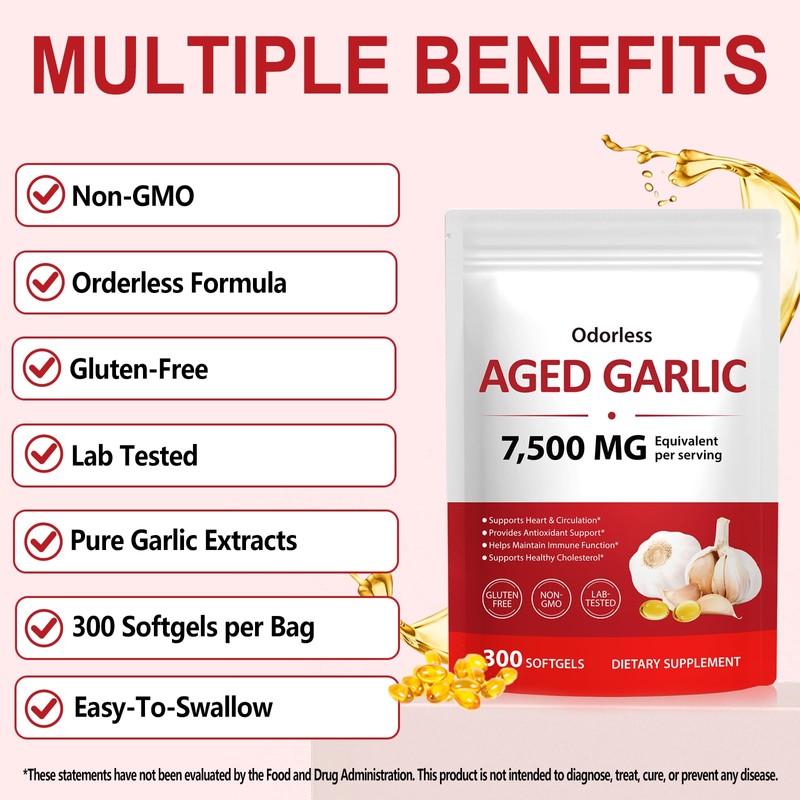 Aged Garlic Extract 7500mg Equivalent, 15:1 High Potency Odorless Garlic