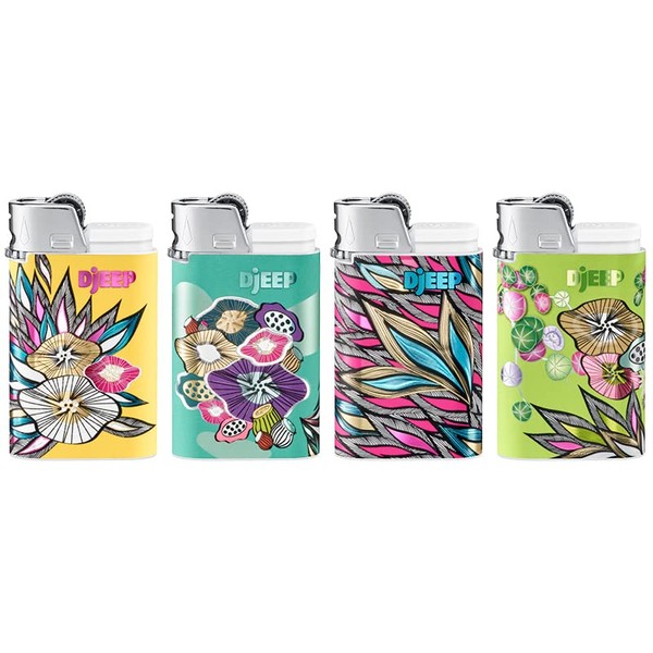 DJEEP Pocket Lighters, Vibrant Collection Textured Metallic, Colorful Unique Lighters, 4 Count Pack of Disposable Lighters