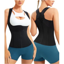 URSEXYLY Back Brace For Women Waist Trainer Vest Tummy Control Body Shaper Back Straightener Posture Corrector Spinal Neck Shoulder Support Adjustable Posture Trainer(XL,Black)