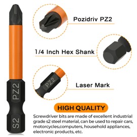 PZ2 Impact Driver Bits Hakkin Heavy Duty Magnetic Pozidriv Screwdriver Bits with Bit Driver S2 Steel 1/4” Hex Shank POZI Bits with 1pcs 60mm Bit Extension Holder