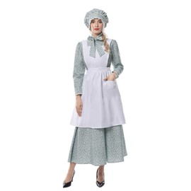 ROLECOS Pioneer Prairie Costume Womens Colonial Pilgrim Costume Amish Dress Pioneer Trek Dresses 3 Pcs Green Blue XL