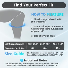 Feamero Plus Size Calf Compression Wrap For Severely Swollen Calves With Lymphedema, Big Calf Brace Increases Circulation & Reduces Muscle Swelling for Women and Men (Short, 3XL)