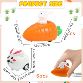 Wind-up Rabbits, Pack of 12 Rabbit Car Set, Rabbit Clock Movement Toy Car, Wind-up Rabbits with Carrot, Easter Bunny Wind-Up Toy, Easter Pull Cars, Easter Gifts for Children Boys Girls